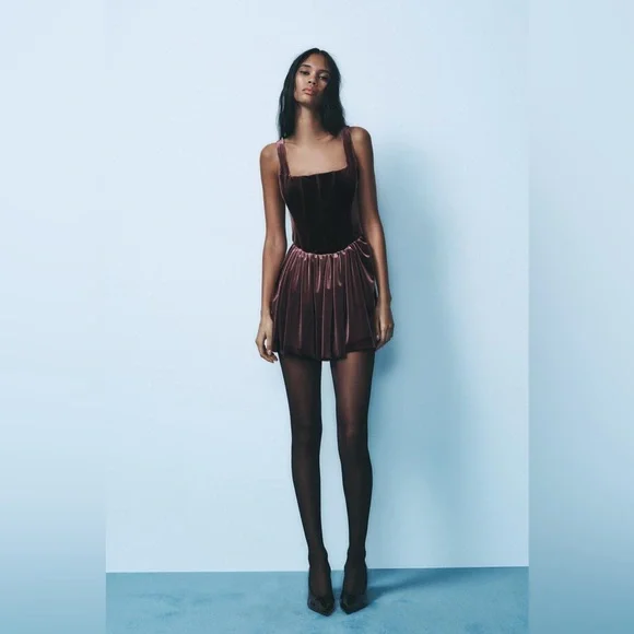 Zara Corset Velvet Mini Dress - Picture 2 of 12